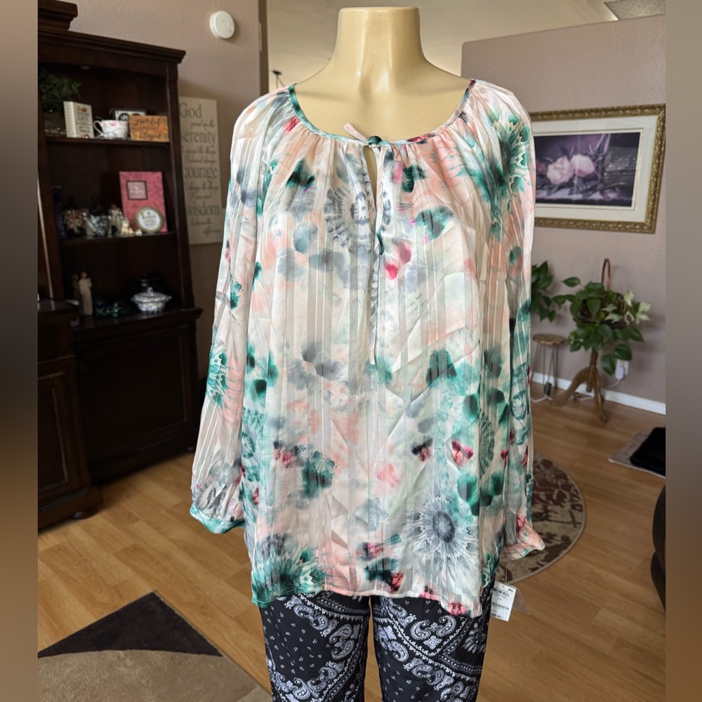 INC sheer multicolored long sleeve blouse w/lining-size XXL-NWT